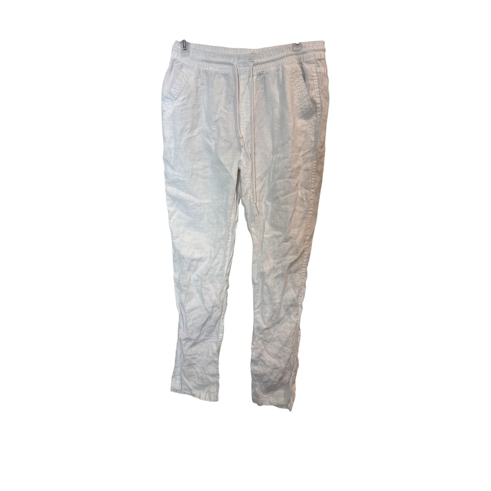 Stylus Pants Womens Small White‎ 100% Linen Jogger Tapered Elastic Waist Casual